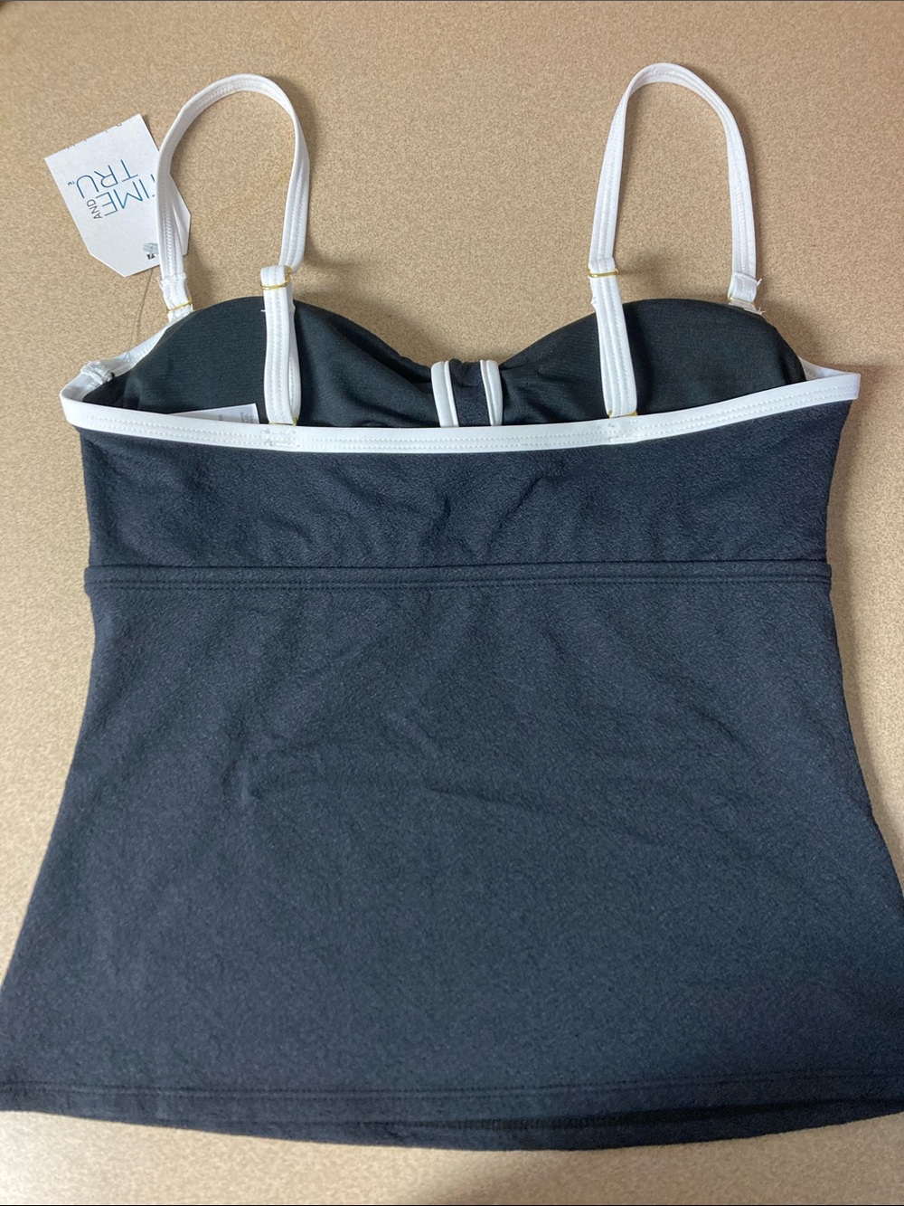 Time and Tru Black Swim Tankini Top with White Trim - Picture 6 of 8